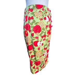 Voodoo Vixen Green Fruit Floral Pencil Skirt Apples Strawberries Roses Retro